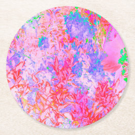Porta-copo De Papel Redondo Rosa Pastel e Vermelho com Paisagem de Hortênsia A