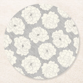 Porta-copo De Papel Redondo Rosas brancas em Cinzas claras - padrão uniforme.