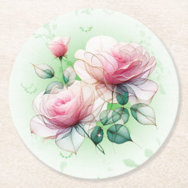 Porta-copo De Papel Redondo Rosas Chiffon