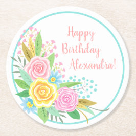 Porta-copo De Papel Redondo Rosas de abacaxi festa de aniversário Cor-de-rosa