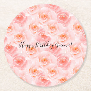 Porta-copo De Papel Redondo Rosas de Aquarela Rosa Bege Bonito Aniversário