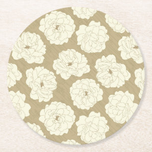 Porta-copo De Papel Redondo Rosas de creme no bege do Ouro - padrão perfeito.