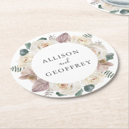 Porta-copo De Papel Redondo Rosas e Orquídeas em Aquarela Casamento Personaliz