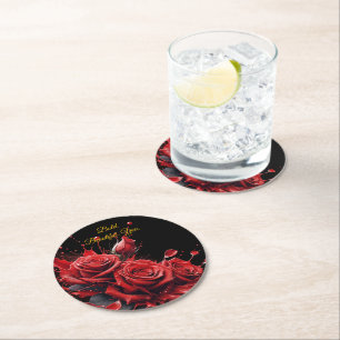 Porta-copo De Papel Redondo Rosas em Bloom - Aniversário Elegante