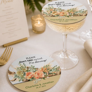 Porta-copo De Papel Redondo Rosas Pêssego e Coaster de Casamento de Papel Made