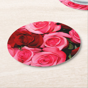 Porta-copo De Papel Redondo Rosas, Portas copos cor-de-rosa e de festas redond