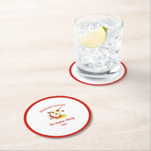 Porta-copo De Papel Redondo Rosh Hashanah Shanah Tovah Apple Honey Family