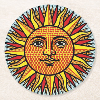 Porta-copo De Papel Redondo Rosto do Sol Celestial Estilo Pop Art de Desenho A