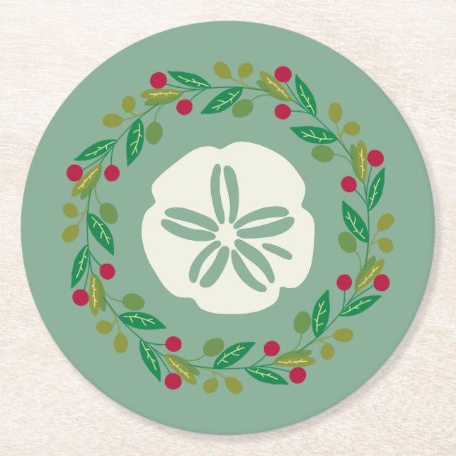 Porta-copo De Papel Redondo Rua de Natal da Seashell de Dólar (Frente)