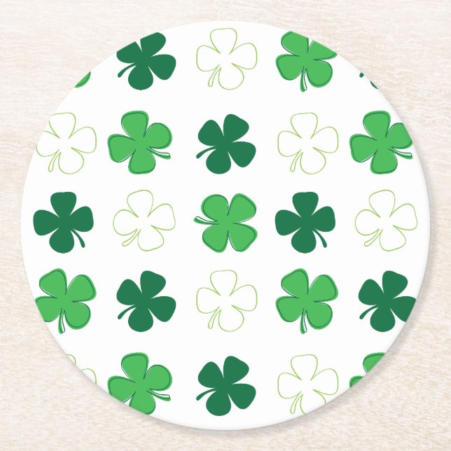 Porta-copo De Papel Redondo Rua. Patrick Day Irish Green Shamrocks (Frente)