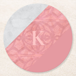 Porta-copo De Papel Redondo Ruddy Pink Batik E Cinza Watercolor Letra