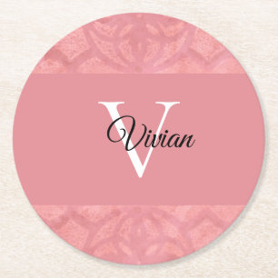 Porta-copo De Papel Redondo Ruddy Pink Batik Name Monogrammed