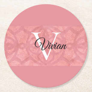 Porta-copo De Papel Redondo Ruddy Pink Batik Name Monogrammed