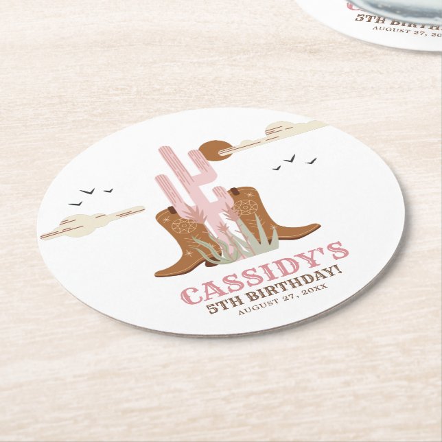 Porta-copo De Papel Redondo Russo de Aniversário da Cowgirl do País Ocidental (Angulado)