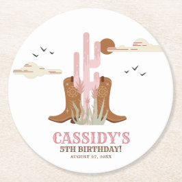 Porta-copo De Papel Redondo Russo de Aniversário da Cowgirl do País Ocidental