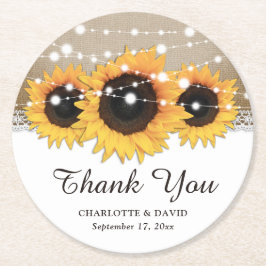 Porta-copo De Papel Redondo Rustic Burlap Lace String Luz Sunflower Casamento