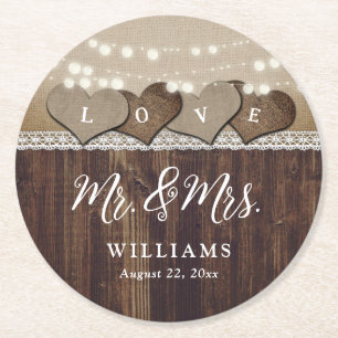 Porta-copo De Papel Redondo Rustic Country Wood Sr. e Sra. Wedding