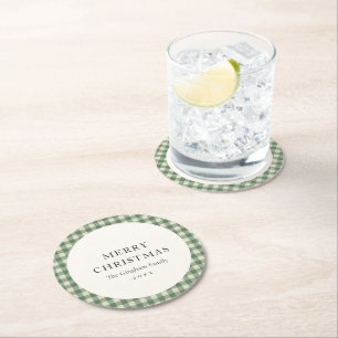 Porta-copo De Papel Redondo Rustic Green Gingham Moderno Natal