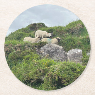 Porta-copo De Papel Redondo Rustic Ireland Three Irish Sheep