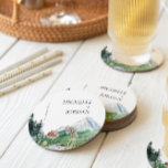 Porta-copo De Papel Redondo Rustic Mountain Wildflower | Boho Wedding<br><div class="desc">"Começa A Aventura". Os favores de porta copos são perfeitos para chamar a atenção de seus convidados. Marque uma mesa de casamento inesquecível que é personalizada com suas portas copos de casamento especialmente feitas que não apenas ajustado o evento, mas também fazem o evento. Adicione seu texto personalizado a este...</div>