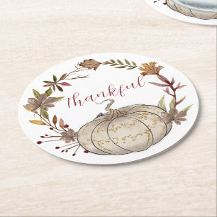 Porta-copo De Papel Redondo Rustic Pumpkin Personalizou Ação de Graças