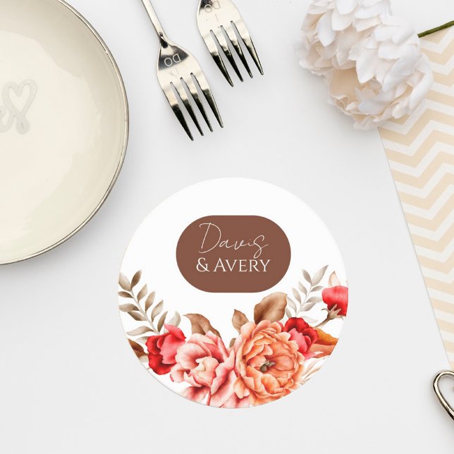 Porta-copo De Papel Redondo Rustic Terracotta Floral Wedding Coaster (Criador carregado)