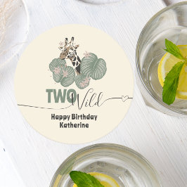 Porta-copo De Papel Redondo Safari Two Wild Giraffe Animal Birthday Party