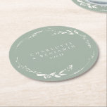 Porta-copo De Papel Redondo Sage Green Floral Wreath Monograma Personalizado<br><div class="desc">Porta copos de Papel Personalizado do Monograma Floral Floral de Sage Verde</div>