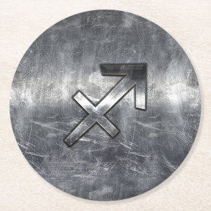 Porta-copo De Papel Redondo Sagitário Sinal de Zodíaco em Aço Prateado