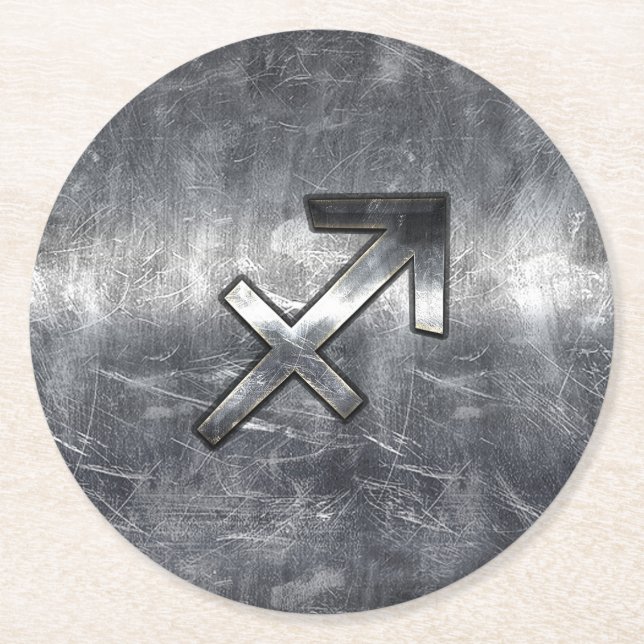 Porta-copo De Papel Redondo Sagitário Sinal de Zodíaco em Aço Prateado (Frente)