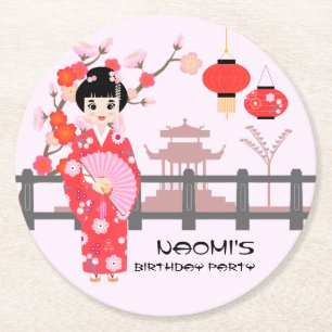 Porta-copo De Papel Redondo Sakura Cherry Blossom Festa de aniversário Japones