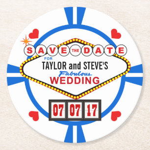 Porta-copo De Papel Redondo Salve a Data do Poker de Casamento em Las Vegas