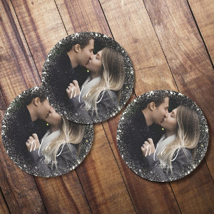 Porta-copo De Papel Redondo salve a data faísca branca casal foto casamento