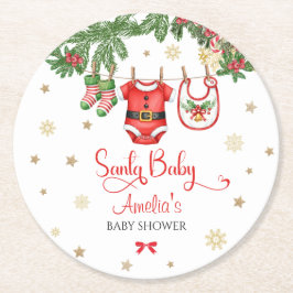 Porta-copo De Papel Redondo Santa Baby Christmas Baby Shower Decor