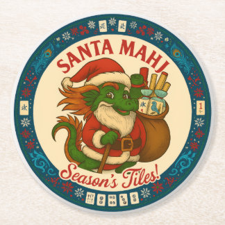 Porta-copo De Papel Redondo Santa Mahj Festive Round Paper Coasters