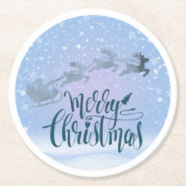 Porta-copo De Papel Redondo Santa Sleigh & Reindeer Merry Christmas