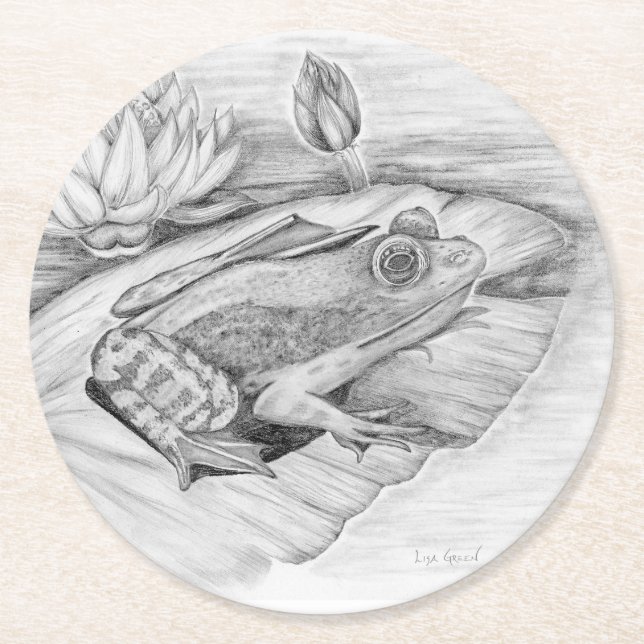 Porta-copo De Papel Redondo sapo no Lily Pad (Frente)