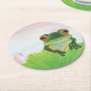 Porta-copo De Papel Redondo Sapo verde por trás da porta copos de papel do pai