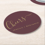 Porta-copo De Papel Redondo Saúde, Borgonha Minimalista e Casamento Personaliz<br><div class="desc">Animações personalizadas,  Borgonha minimalista e Porta copos Dourada de papel de casamento</div>