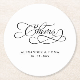 Porta-copo De Papel Redondo Saúde Caligrafia Elegante Preto e Branco