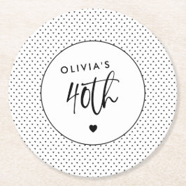 Porta-copo De Papel Redondo Script de aniversário de 40 anos geométrico B&W mi