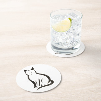 Porta-copo De Papel Redondo Sentado Gato - Silhueta de Tinta Minimalista ativa