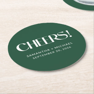 Porta-copo De Papel Redondo Serifa Decorativa Deep Pine para Casamento Cheers