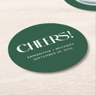 Porta-copo De Papel Redondo Serifa Decorativa Deep Pine para Casamento Cheers