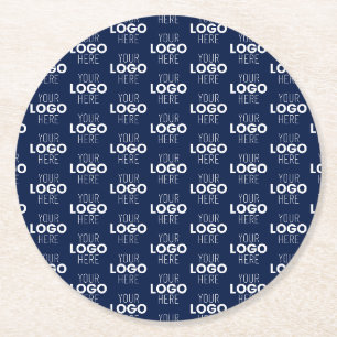 Porta-copo De Papel Redondo Seu logotipo ou imagem repetida padrão Azul-mari