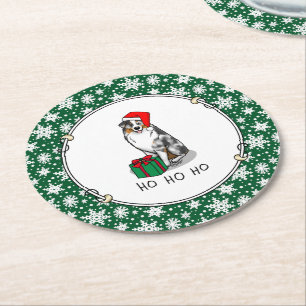 Porta-copo De Papel Redondo Shepherd australiano de Natal (bronzeado azul de m