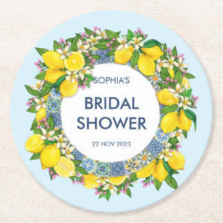 Porta-copo De Papel Redondo Siciliana Majolica Azulejos Floral Leafy Lemon Gar