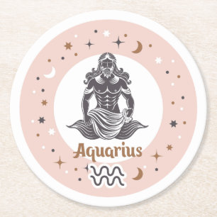 Porta-copo De Papel Redondo Símbolo Zodiac Aquarius
