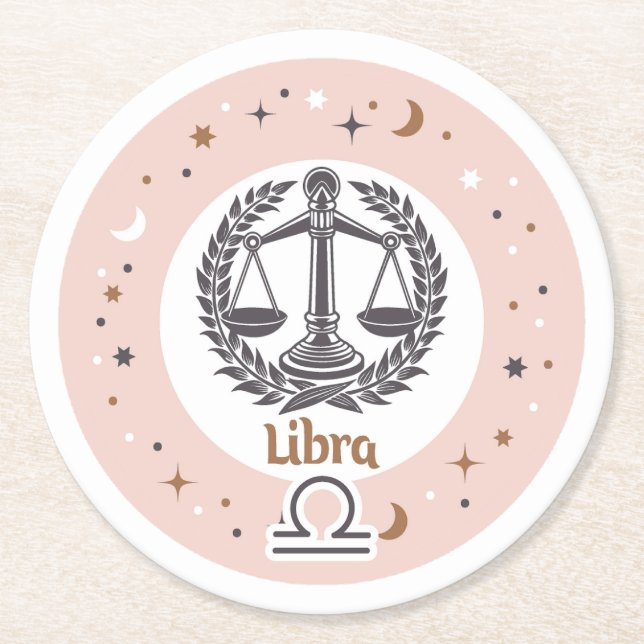 Porta-copo De Papel Redondo Símbolo Zodiac Libra (Frente)