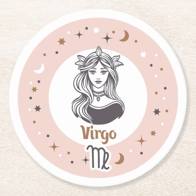 Porta-copo De Papel Redondo Símbolo Zodiac Virgo (Frente)